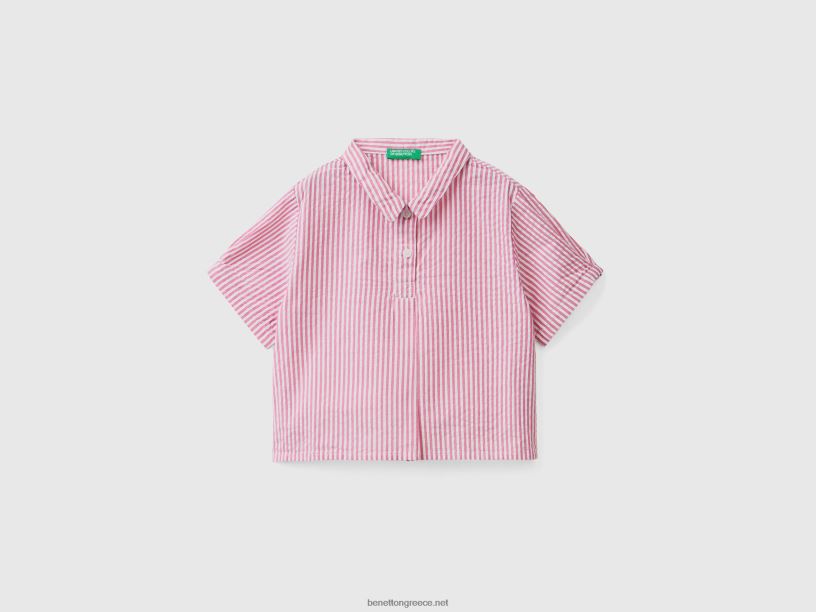 ελαφρύ ριγέ πουκάμισο J8TLD2852 Benetton παιδιά ροζ
