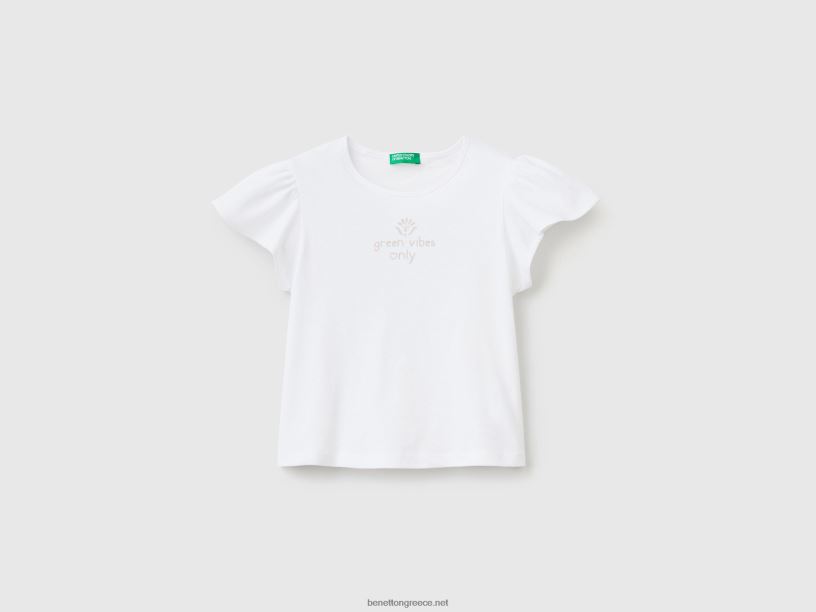 μπλουζάκι με στάμπα λινό J8TLD2877 Benetton παιδιά άσπρο