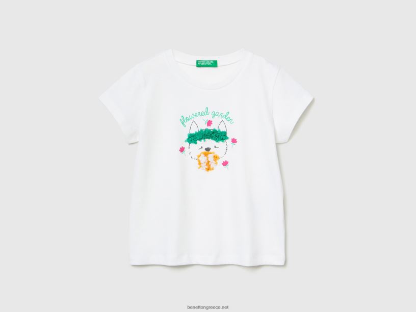 μπλουζάκι με απλικέ εμφάνιση με πέταλο J8TLD5586 Benetton παιδιά άσπρο