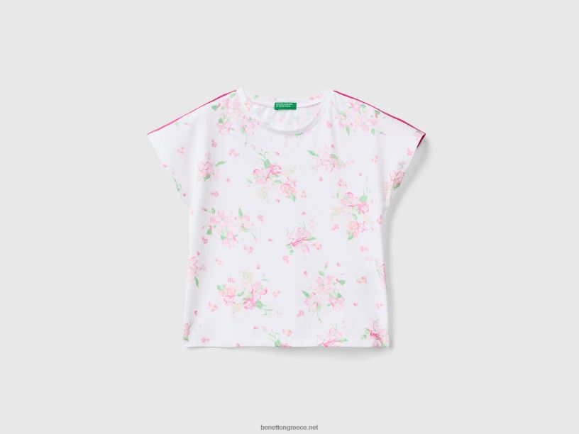 μπλουζάκι με φλοράλ στάμπα J8TLD5594 Benetton παιδιά άσπρο