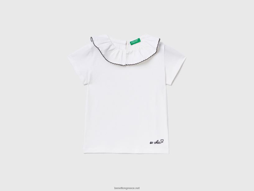 μπλουζάκι με βολάν γιακά J8TLD5608 Benetton παιδιά άσπρο