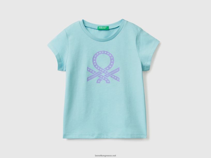 T-shirt από 100% βαμβάκι με λογότυπο J8TLD2838 Benetton παιδιά aqua
