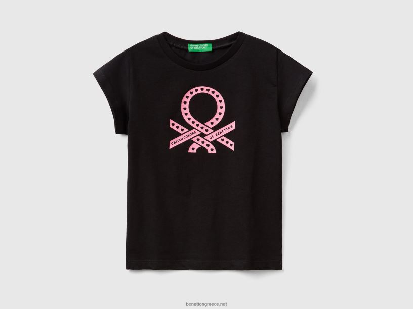 T-shirt από 100% βαμβάκι με λογότυπο J8TLD2841 Benetton παιδιά μαύρος