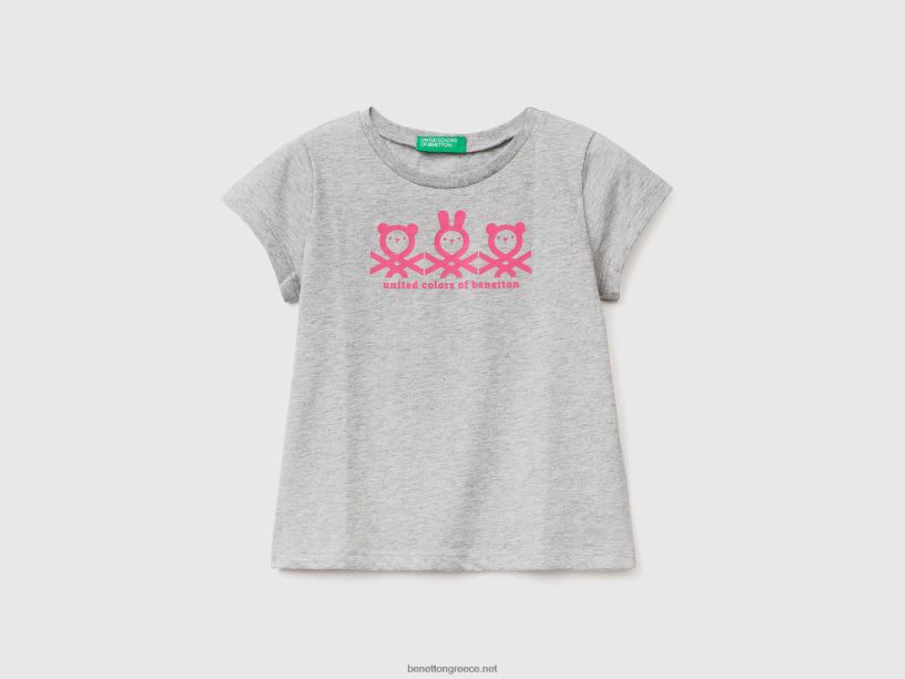 T-shirt από 100% βαμβάκι με λογότυπο J8TLD5551 Benetton παιδιά ανοιχτό γκρι