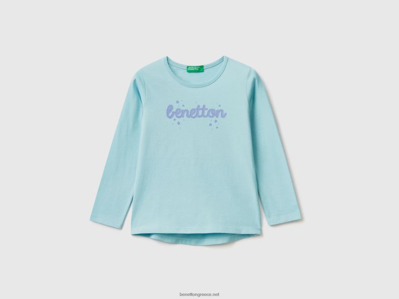 T-shirt από 100% βαμβάκι με λογότυπο J8TLD5558 Benetton παιδιά aqua