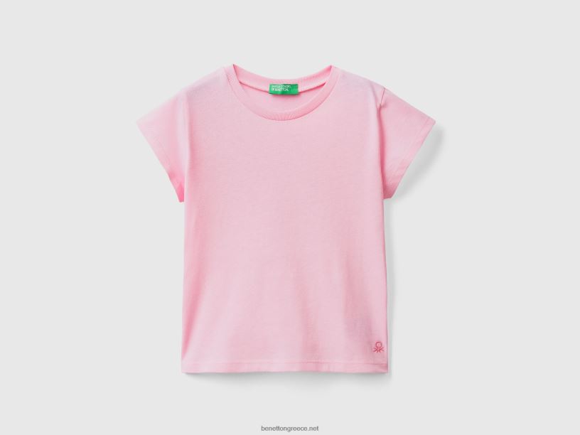 T-shirt από 100% οργανικό βαμβάκι J8TLD5578 Benetton παιδιά ροζ