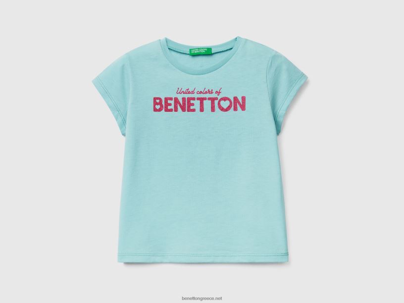 T-shirt από οργανικό βαμβάκι με στάμπα J8TLD5548 Benetton παιδιά aqua
