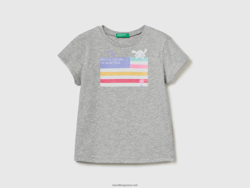 T-shirt από οργανικό βαμβάκι με στάμπα J8TLD5562 Benetton παιδιά ανοιχτό γκρι