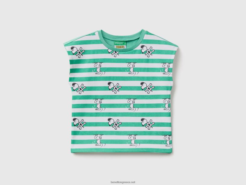ριγέ snoopy μπλουζάκι J8TLD2886 Benetton παιδιά πράσινος