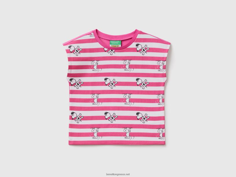 ριγέ snoopy μπλουζάκι J8TLD5556 Benetton παιδιά φουξία
