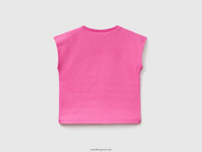 ριγέ snoopy μπλουζάκι J8TLD5556 Benetton παιδιά φουξία