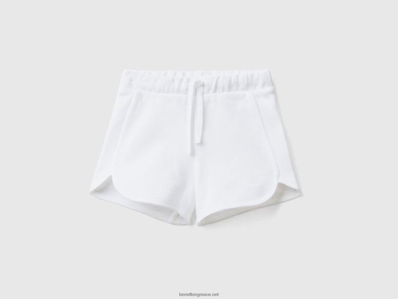 σορτς φούτερ από 100% οργανικό βαμβάκι J8TLD2997 Benetton παιδιά άσπρο