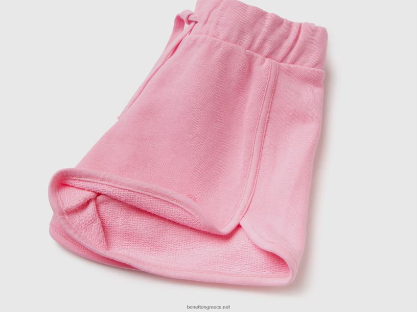 σορτς φούτερ από 100% οργανικό βαμβάκι J8TLD3006 Benetton παιδιά ροζ