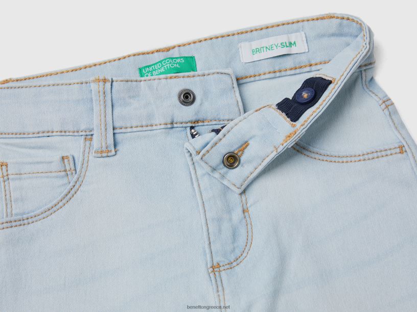 τζιν με λεπτή εφαρμογή με πέντε τσέπες J8TLD3048 Benetton παιδιά μπλε του ουρανού