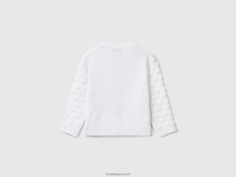 ζακέτα σε μείγμα από ανακυκλωμένο βαμβάκι J8TLD3447 Benetton παιδιά άσπρο
