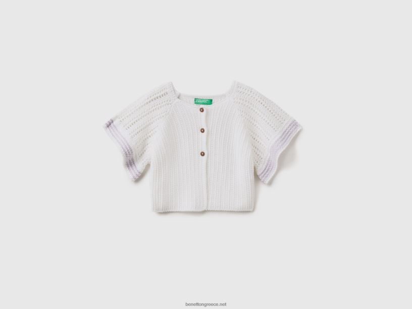 κοντομάνικη ζακέτα σε λινό μείγμα J8TLD6103 Benetton παιδιά άσπρο
