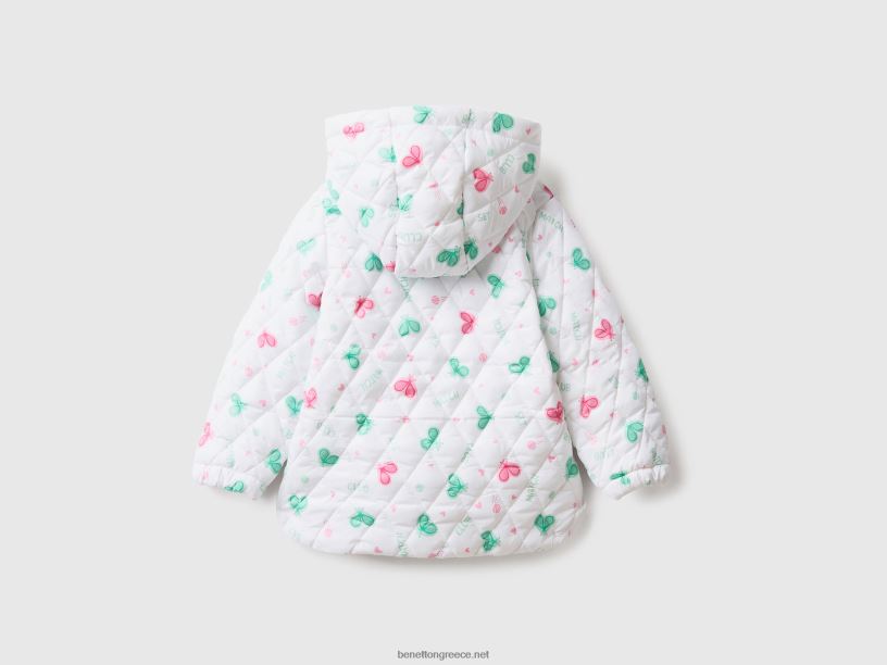 μπουφάν με σχέδια με κουκούλα J8TLD5533 Benetton παιδιά άσπρο