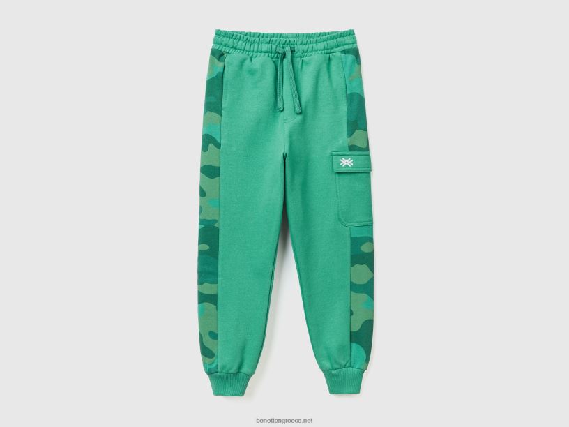 φούτερ με ζώνες παραλλαγής J8TLD1920 Benetton παιδιά σκούρο πράσινο