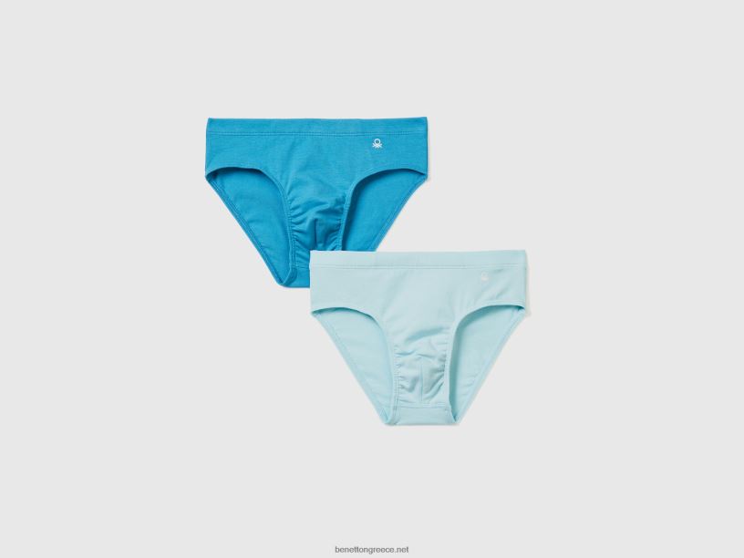 δύο ζευγάρια εσώρουχα από ελαστικό βαμβάκι J8TLD2051 Benetton παιδιά τουρκουάζ
