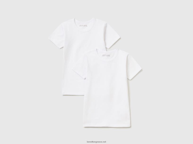 δύο λευκά μπλουζάκια από οργανικό ελαστικό βαμβάκι J8TLD4995 Benetton παιδιά άσπρο