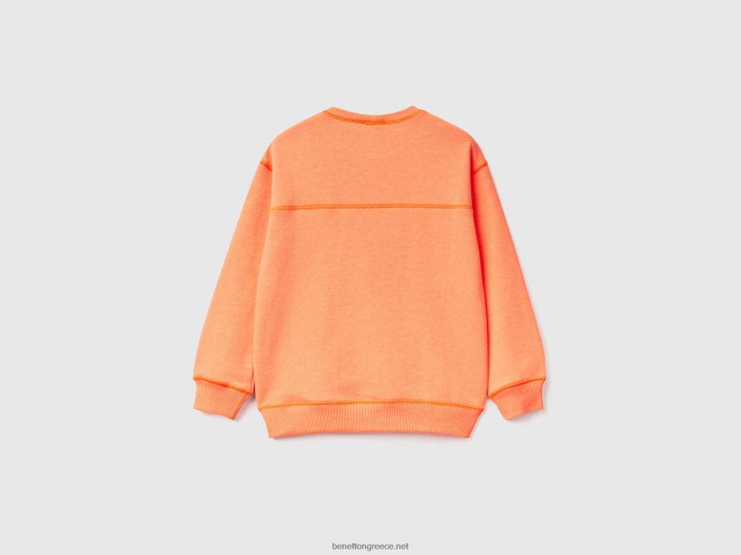 πουλόβερ φούτερ από ανακυκλωμένο ύφασμα J8TLD1818 Benetton παιδιά νέον πορτοκαλί