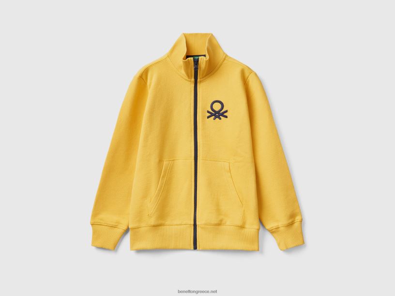 φούτερ από καθαρό βαμβάκι με φερμουάρ J8TLD4855 Benetton παιδιά κίτρινος
