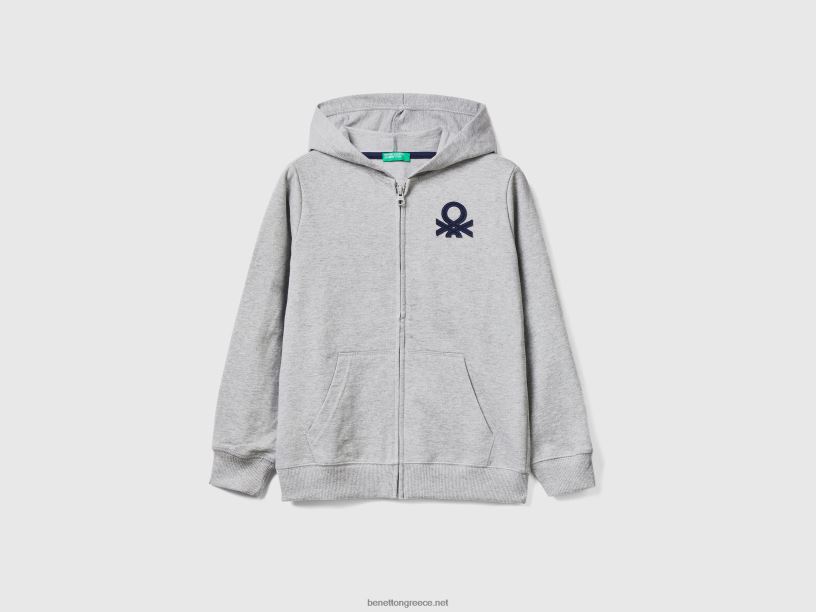 κουκούλα με φερμουάρ J8TLD4867 Benetton παιδιά ανοιχτό γκρι
