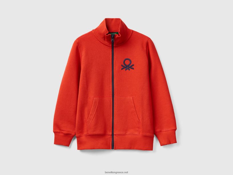 φούτερ από καθαρό βαμβάκι με φερμουάρ J8TLD4871 Benetton παιδιά το κόκκινο