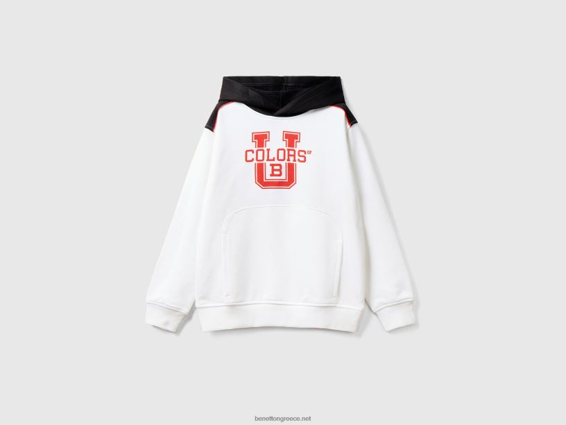 φούτερ color block από τεχνικό ύφασμα J8TLD1858 Benetton παιδιά άσπρο