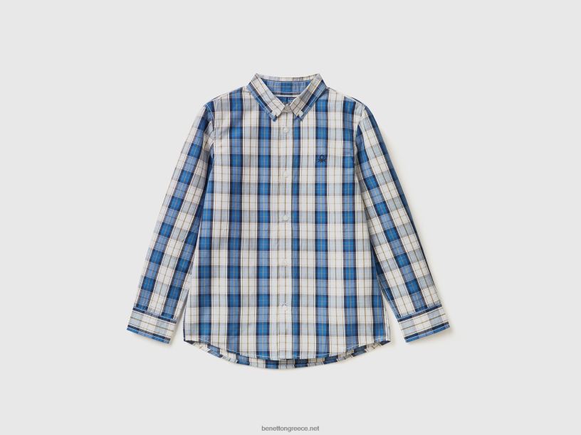 αθλητικό πουκάμισο από 100% βαμβάκι J8TLD4763 Benetton παιδιά σκούρο μπλε