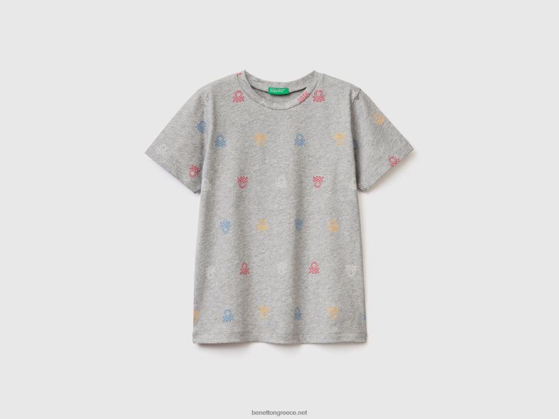 μπλουζάκι με τύπωμα λογότυπου J8TLD1656 Benetton παιδιά γκρί