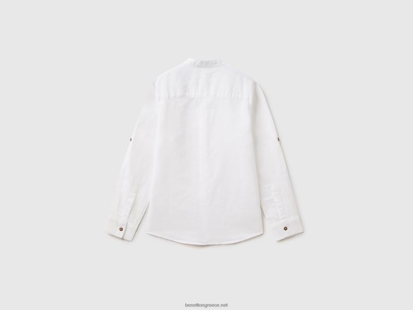Πουκάμισο με γιακά μανταρίνι σε λινό μείγμα J8TLD1667 Benetton παιδιά άσπρο