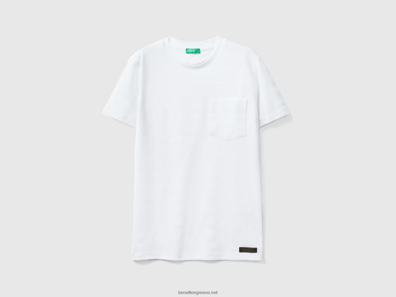 μπλουζάκι ζακάρ με τσέπη J8TLD1689 Benetton παιδιά άσπρο