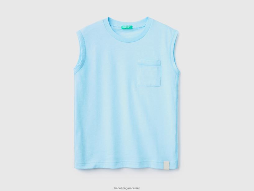 φανελάκι από ανακυκλωμένο ύφασμα J8TLD1694 Benetton παιδιά νέον μπλε του ουρανού