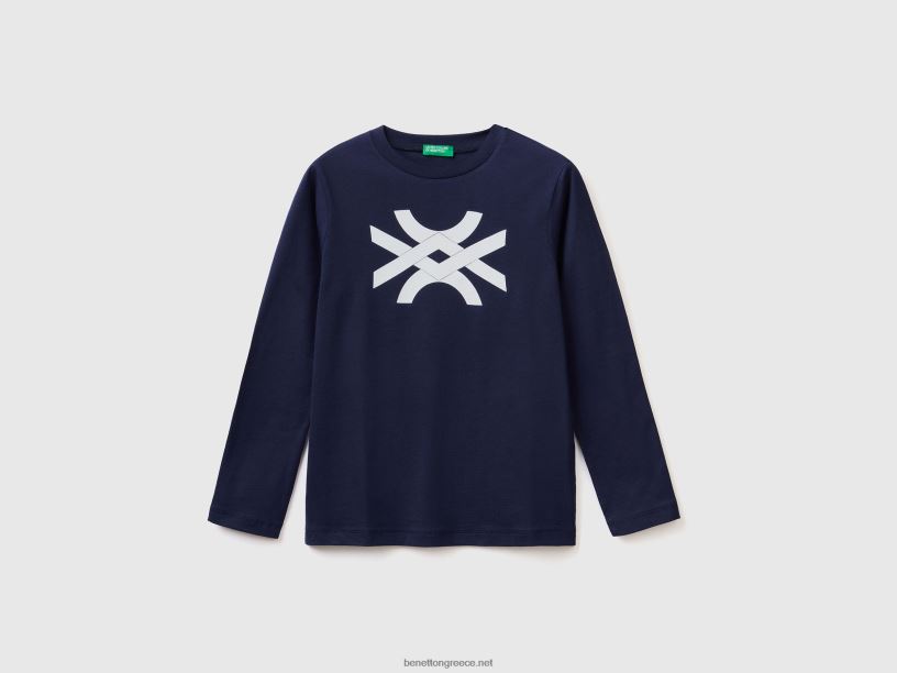 μακρυμάνικο μπλουζάκι με λογότυπο J8TLD1710 Benetton παιδιά σκούρο μπλε