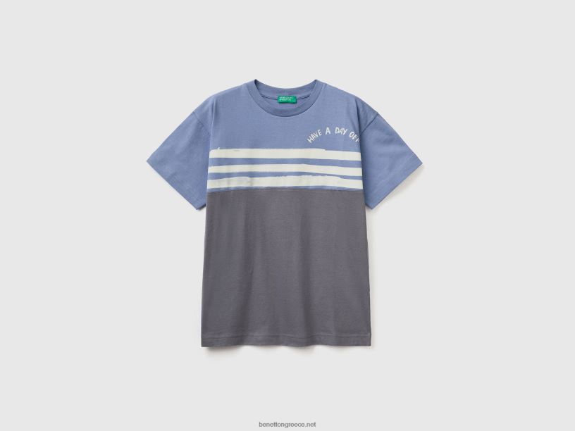 χρωματιστό μπλουζάκι με στάμπα J8TLD1760 Benetton παιδιά μπλε της αεροπορίας