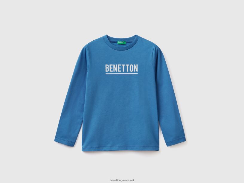 μακρυμάνικο μπλουζάκι με λογότυπο J8TLD1768 Benetton παιδιά γαλάζιο