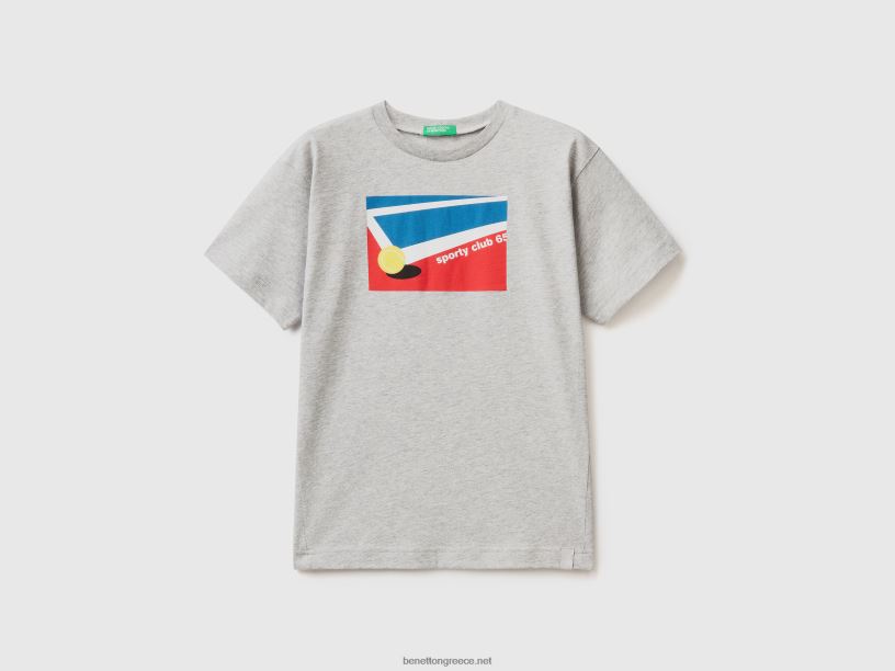 μπλουζάκι με στάμπα τένις J8TLD1790 Benetton παιδιά ανοιχτό γκρι