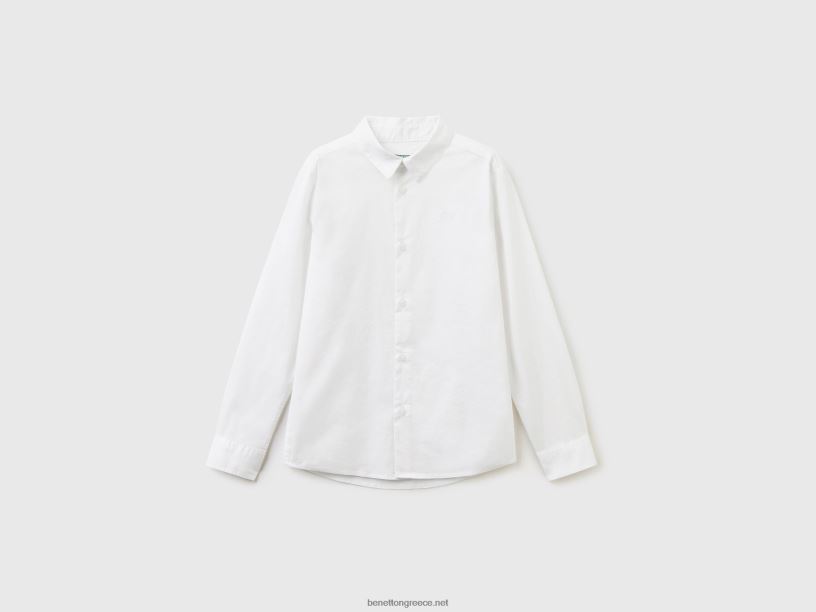 μακρυμάνικο πουκάμισο σε λεπτή εφαρμογή J8TLD1804 Benetton παιδιά άσπρο