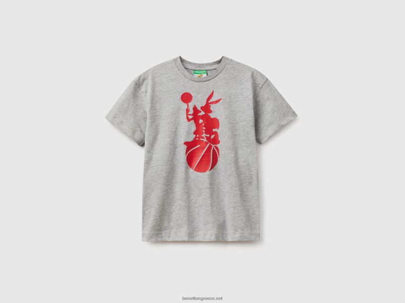 κοντομάνικο διαστημικό μπλουζάκι μαρμελάδας J8TLD4775 Benetton παιδιά ανοιχτό γκρι