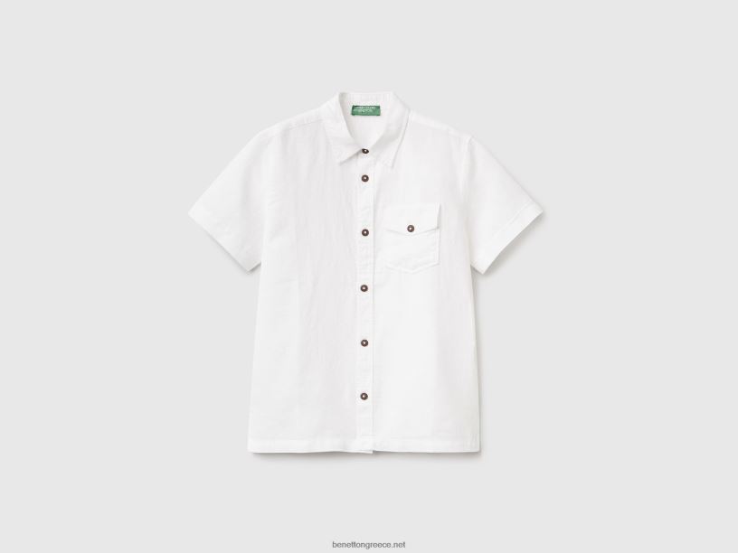 κοντομάνικο πουκάμισο σε λινό μείγμα J8TLD4795 Benetton παιδιά άσπρο