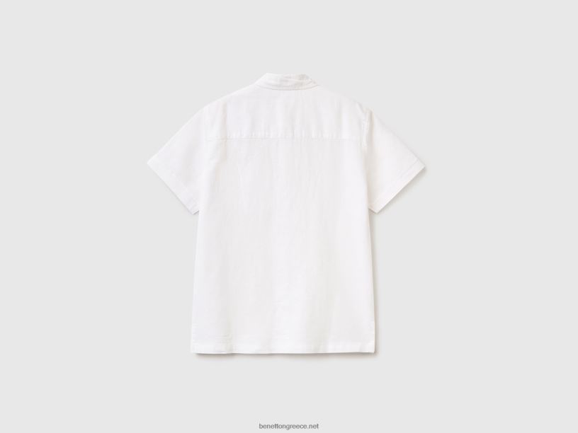 κοντομάνικο πουκάμισο σε λινό μείγμα J8TLD4795 Benetton παιδιά άσπρο