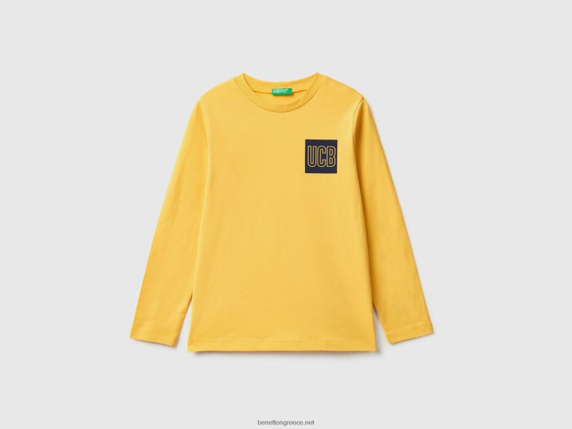 μακρυμάνικο μπλουζάκι με λογότυπο J8TLD4811 Benetton παιδιά κίτρινος