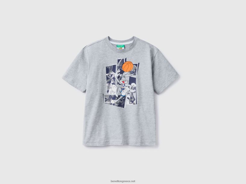 μπλουζάκι με διαστημική στάμπα φωτογραφιών J8TLD4816 Benetton παιδιά ανοιχτό γκρι