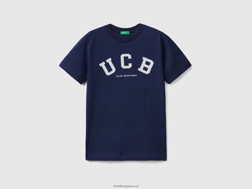 T-shirt από 100% βαμβάκι με λογότυπο J8TLD1685 Benetton παιδιά σκούρο μπλε