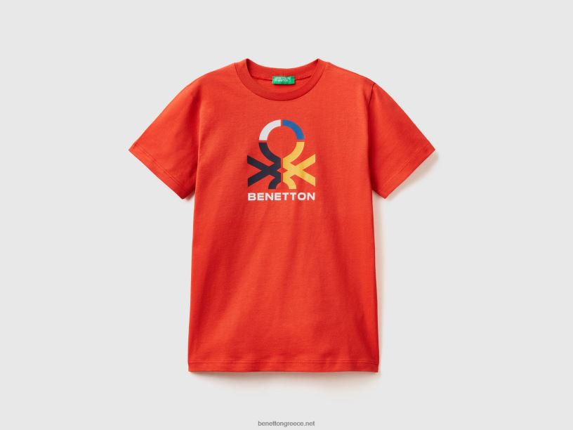T-shirt από 100% οργανικό βαμβάκι J8TLD1713 Benetton παιδιά το κόκκινο