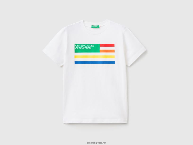 T-shirt από 100% οργανικό βαμβάκι J8TLD1745 Benetton παιδιά άσπρο