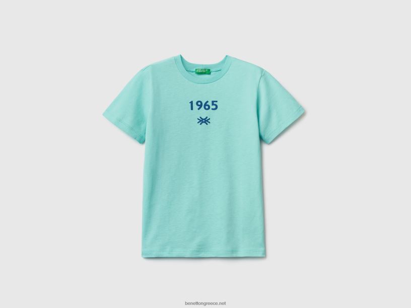 T-shirt από 100% οργανικό βαμβάκι με λογότυπο J8TLD4796 Benetton παιδιά μπλε του ουρανού