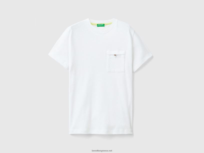 T-shirt από λινό μείγμα με τσέπη J8TLD1749 Benetton παιδιά άσπρο