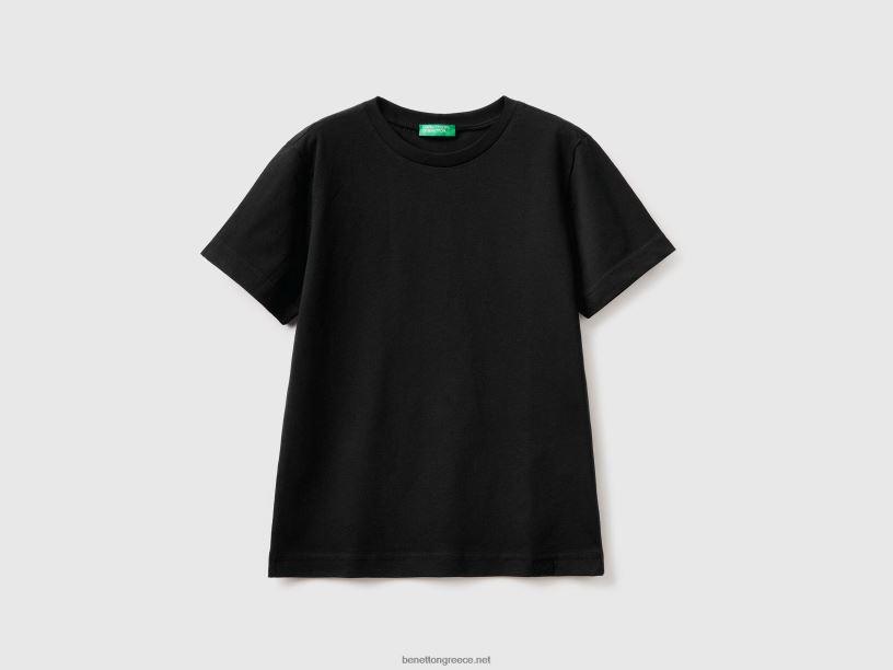 T-shirt από οργανικό βαμβάκι J8TLD1767 Benetton παιδιά μαύρος
